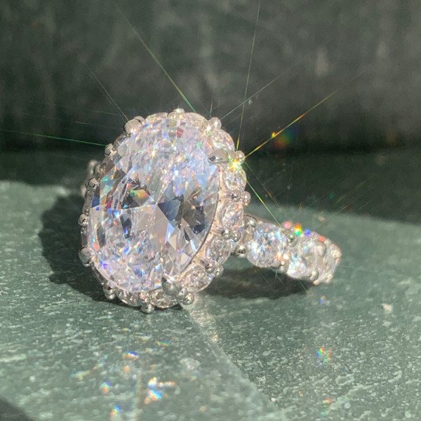 4ct Halo Oval Cut White Sapphire Engagement Ring