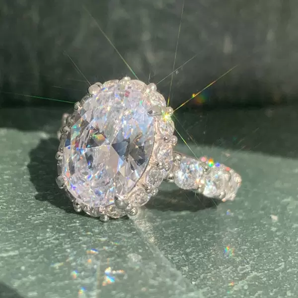 4ct Halo Oval Cut White Sapphire Engagement Ring