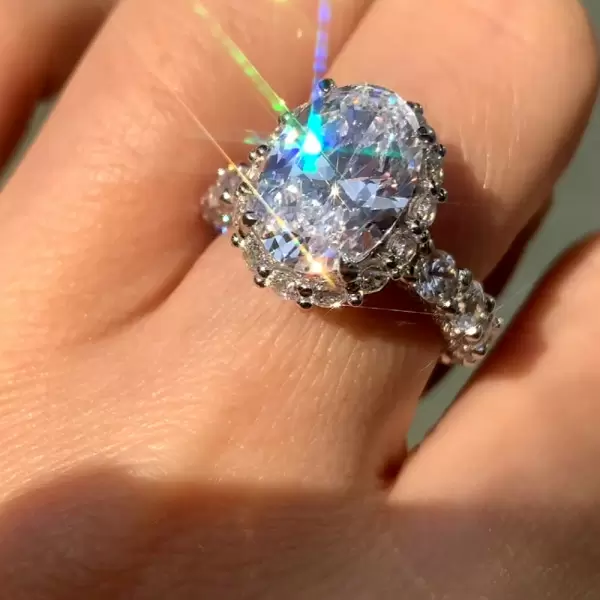 4ct Halo Oval Cut White Sapphire Engagement Ring