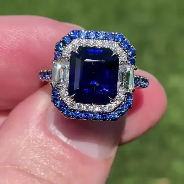 Blue sapphire emerald cut engagement rings hotsell