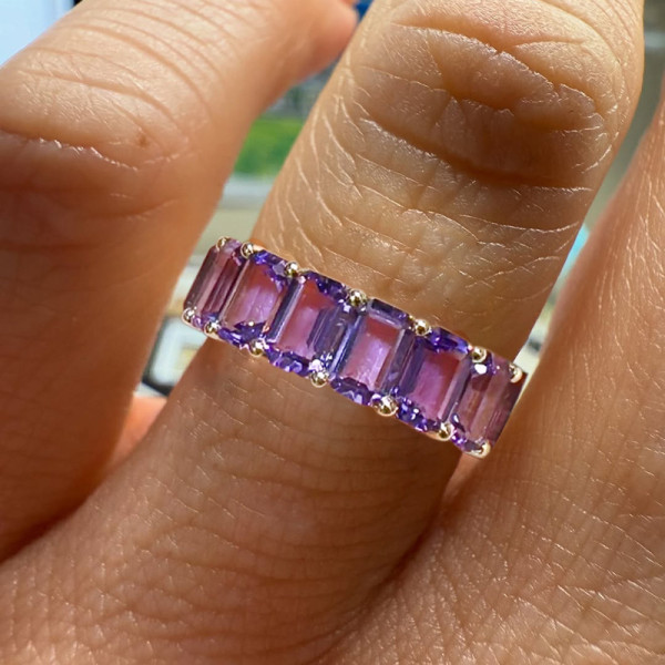 14ctw Emerald Cut Amethyst Gold Tone Eternity Ring