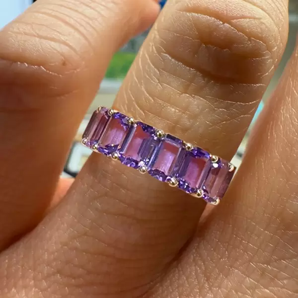 14ctw Emerald Cut Amethyst Gold Tone Eternity Ring