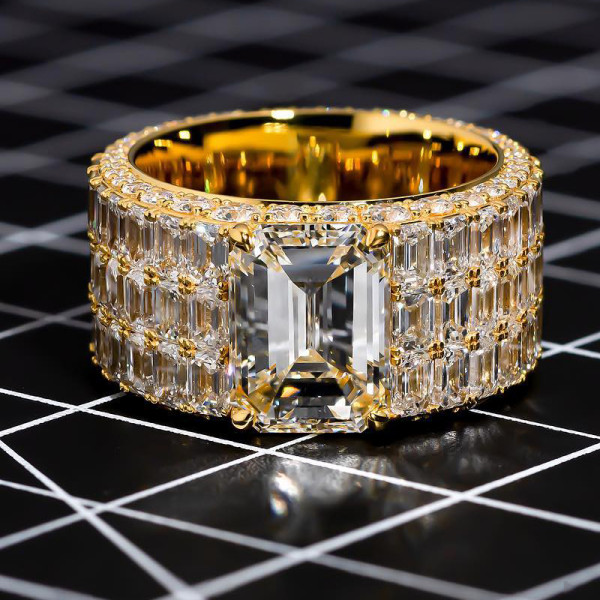 Men Micro-pave Setting Emerald Cut White Sapphire Ring