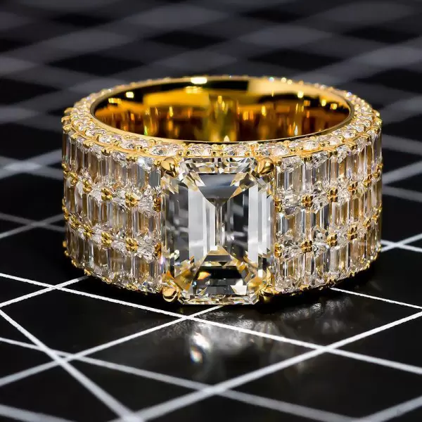 Men Micro-pave Setting Emerald Cut White Sapphire Ring