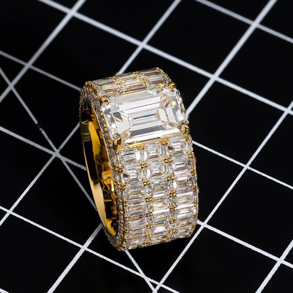 Men Micro-pave Setting Emerald Cut White Sapphire Ring
