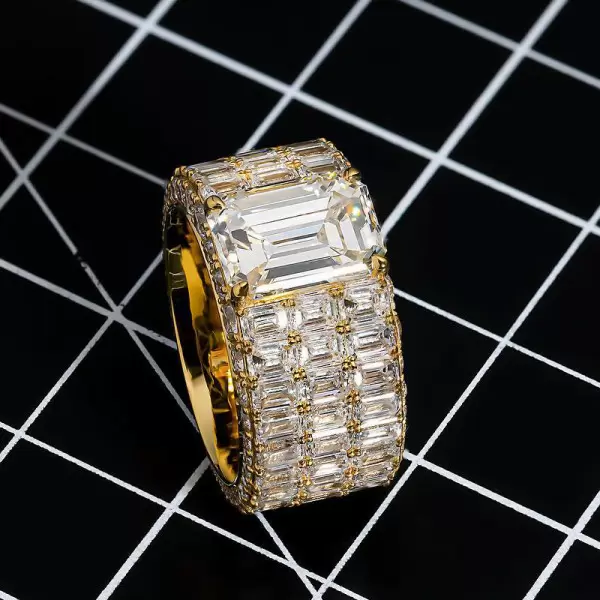 Men Micro-pave Setting Emerald Cut White Sapphire Ring