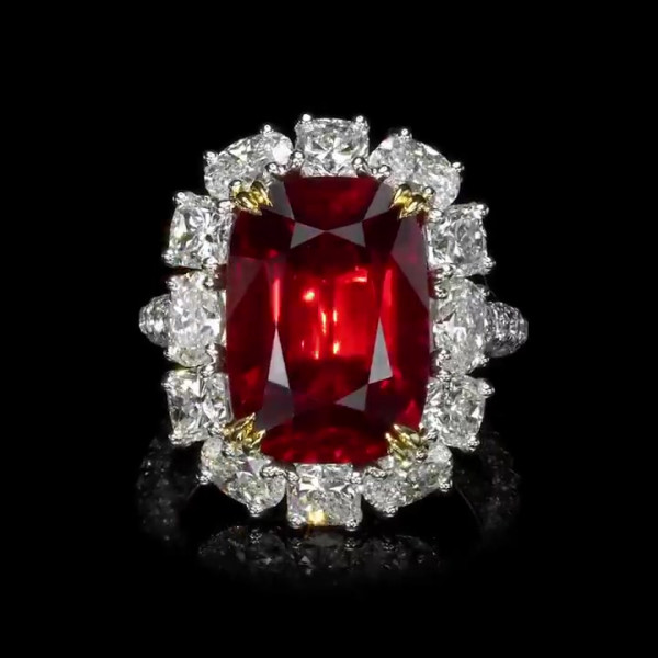 14ct Cushion Cut Ruby Halo Cocktail Ring