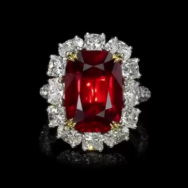 14ct Cushion Cut Ruby Halo Cocktail Ring