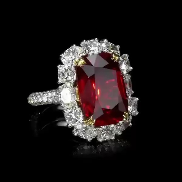 14ct Cushion Cut Ruby Halo Cocktail Ring