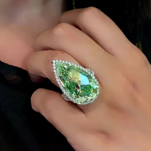 14.5ct Pear Cut  Fancy Green Sapphire Engagement Ring