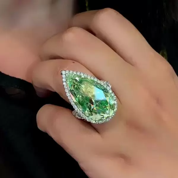 14.5ct Pear Cut  Fancy Green Sapphire Engagement Ring