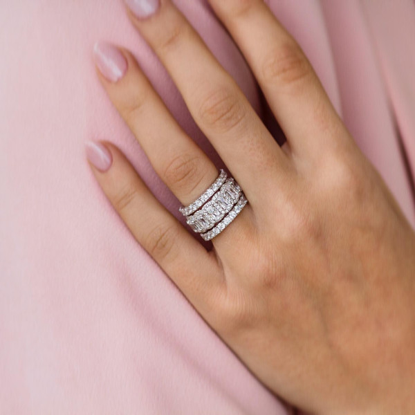 8ctw Cushion Cut Stackable Wedding Band Set SayaBling