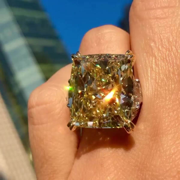 20ct Cushion Cut Yellow Sapphire Cocktail Ring
