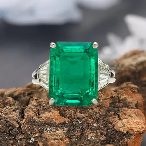 8.4ct Emerald Cut Emerald Art-deco Engagement Ring