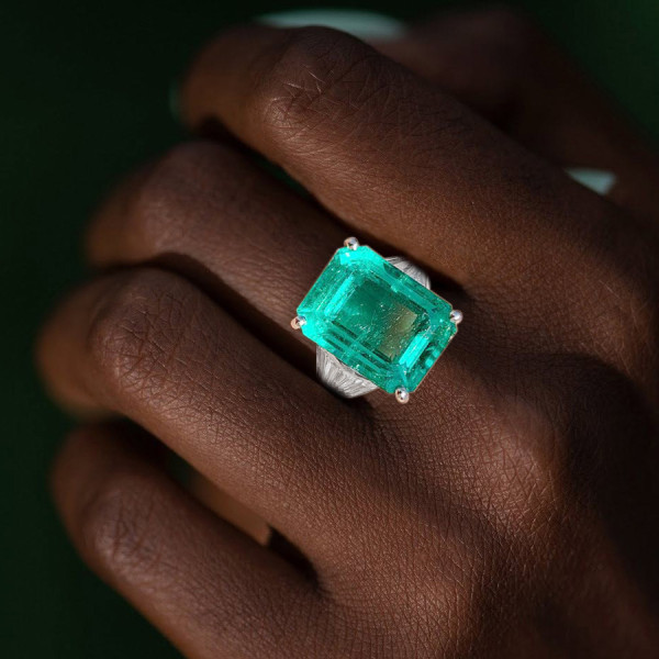 8.4ct Emerald Cut Emerald Art-deco Engagement Ring