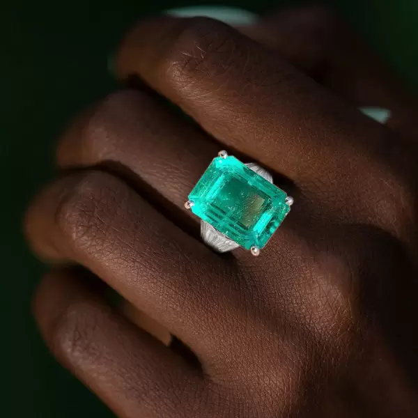 8.4ct Emerald Cut Emerald Art-deco Engagement Ring