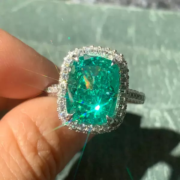 8ct Cushion Cut Fancy Green Sapphire Engagement Ring