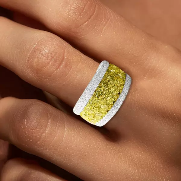 Two Tone Round Cut Yellow & White Sapphire Cigar Band