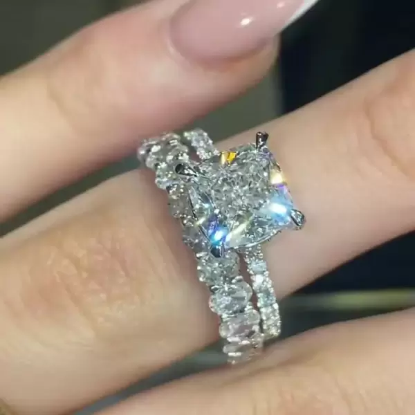 2.5ct Cushion Cut White Sapphire Wedding Ring Set