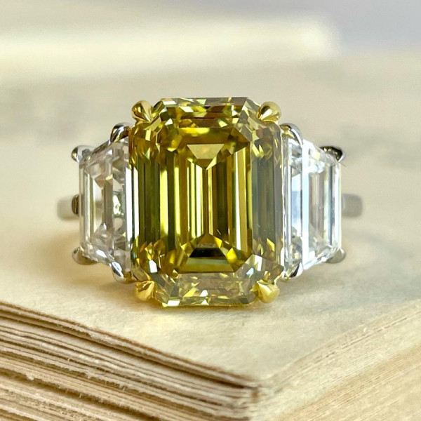 7ct Three-stone Fancy Yellow Sapphire Engagement Ring