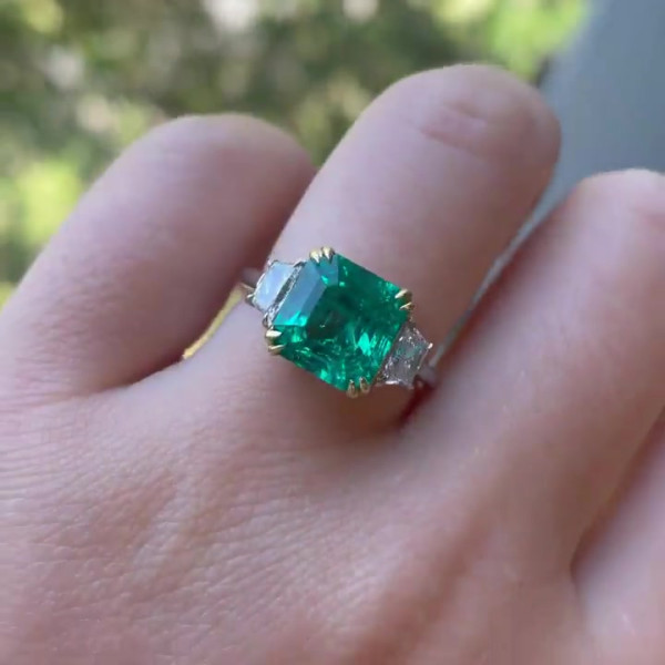 5.6ct Three-stone Emerald Cut Engagement Ring