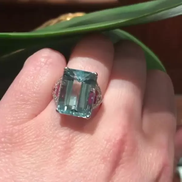15ct Emerald Cut Aquamarine Engagement Ring