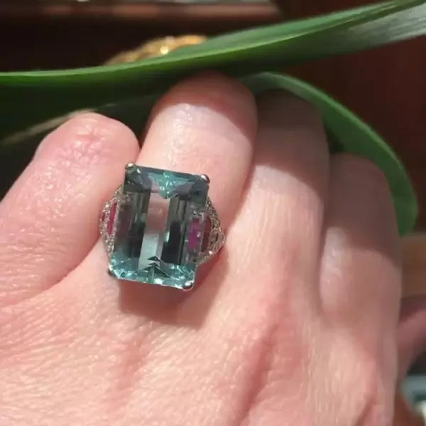 15ct Emerald Cut Aquamarine Engagement Ring