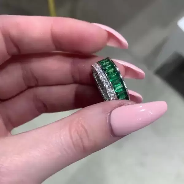7.95ct Unique Double Row Emerald Eternity Band