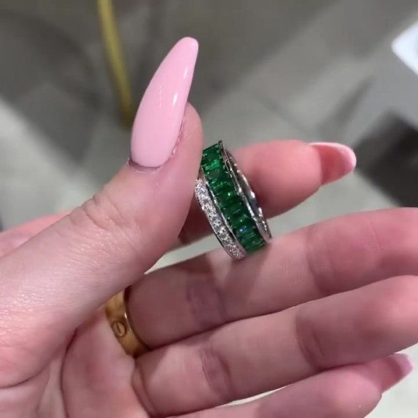 7.95ct Unique Double Row Emerald Eternity Band