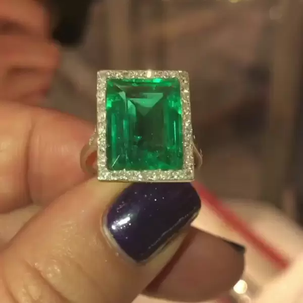 18ct Halo Emerald Cut Engagement Ring 
