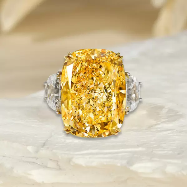 16ct Cushion Cut Yellow Sapphire Three-stone Engagement Ring