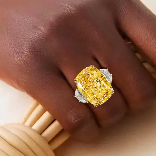 16ct Cushion Cut Yellow Sapphire Three-stone Engagement Ring