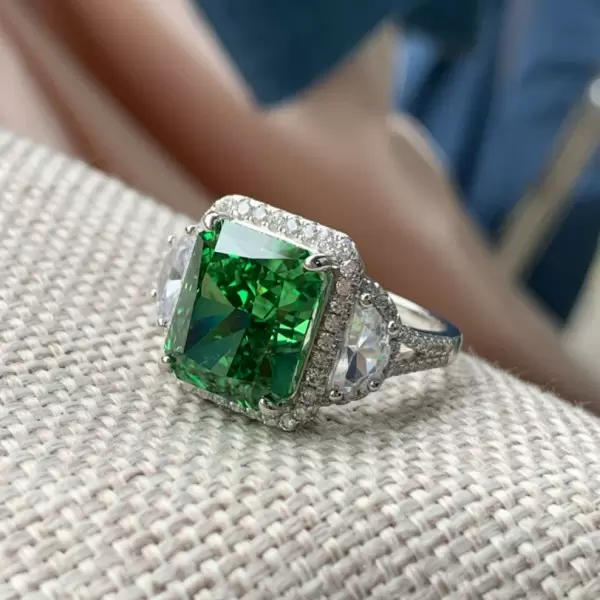6ct Crushed Ice Vivid Green Sapphire Engagement Ring
