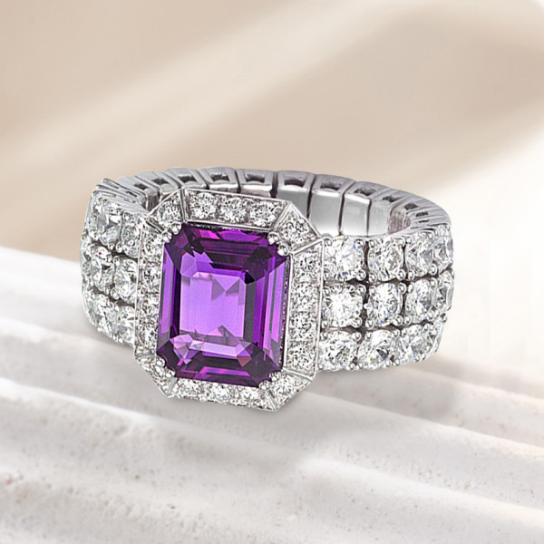 4ct Halo Emerald Cut Amethyst Engagement Ring