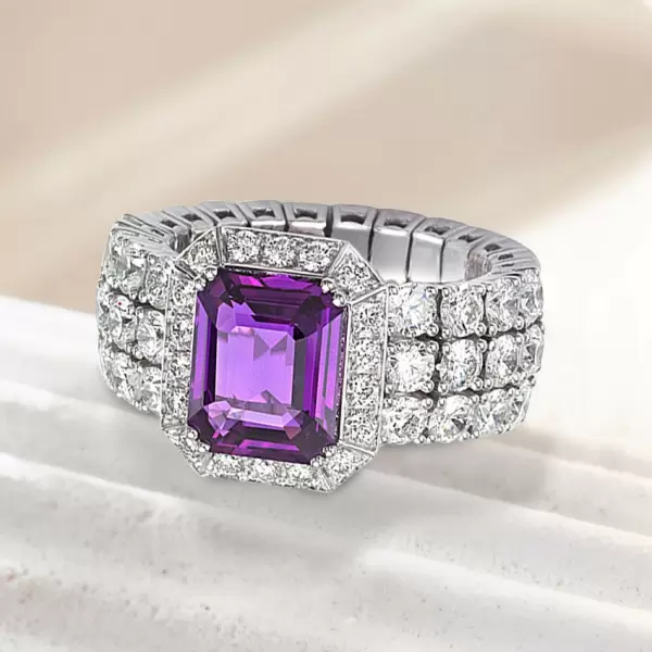 4ct Halo Emerald Cut Amethyst Engagement Ring
