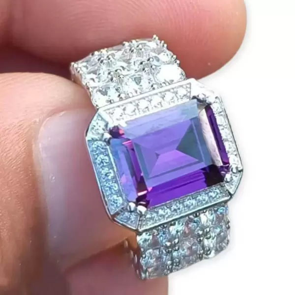 7ct Halo Emerald Cut Purple Sapphire Engagement Ring SayaBling