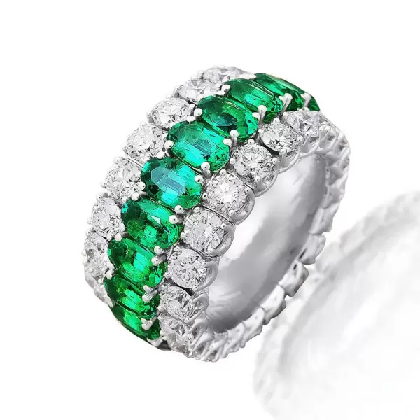 6.25ct Triple Row Oval Cut Green Sapphire Wedding Eternity Band