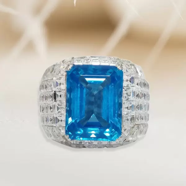 10ct Invisible Setting Emerald Cut Blue Sapphire Ring for Men