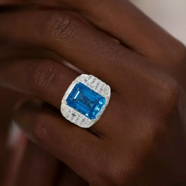 10ct Invisible Setting Emerald Cut Blue Sapphire Ring for Men