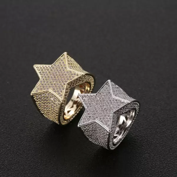 Men's Micro-pave Setting  Round Cut White Sapphire Star Ring
