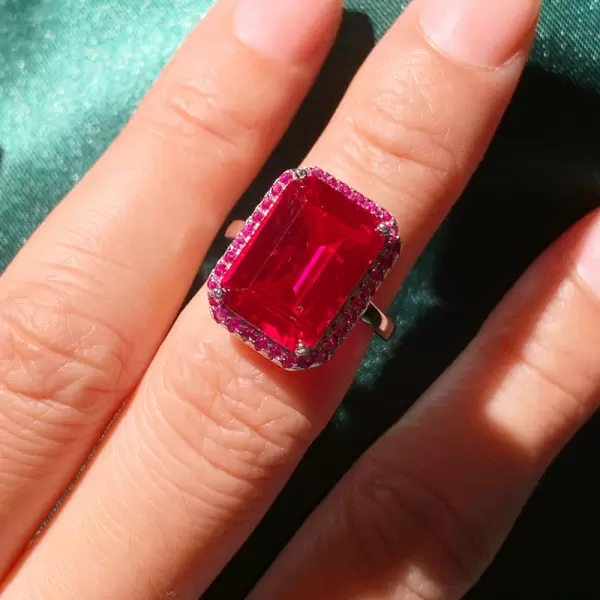 8.4ct Halo Emerald Cut Ruby Engagement Ring 