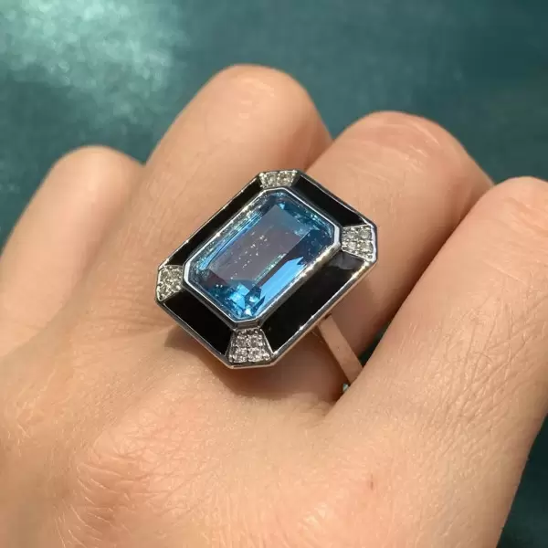 8.4ct Emerald Cut London Blue Topaz Engagement Ring