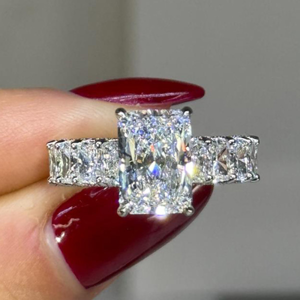 4ct Radiant Cut White Sapphire Classic Engagement Ring