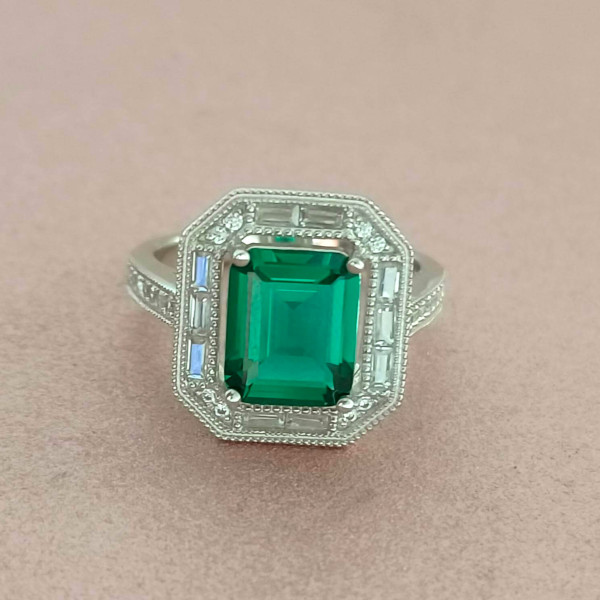 5.2ct Art Deco Halo Emerald Cut Engagement Ring