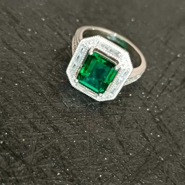 5.2ct Art Deco Halo Emerald Cut Engagement Ring