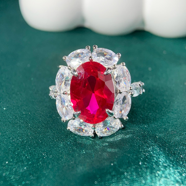 5.8ct Oval Cut Ruby Halo Engagement Ring