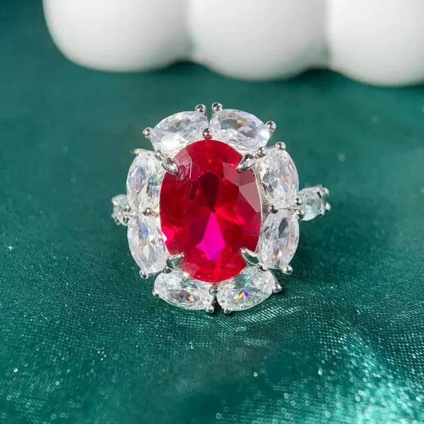 5.8ct Oval Cut Ruby Halo Engagement Ring