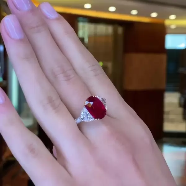 5.8ct Oval Cut Ruby Three-stone Engagement Ring