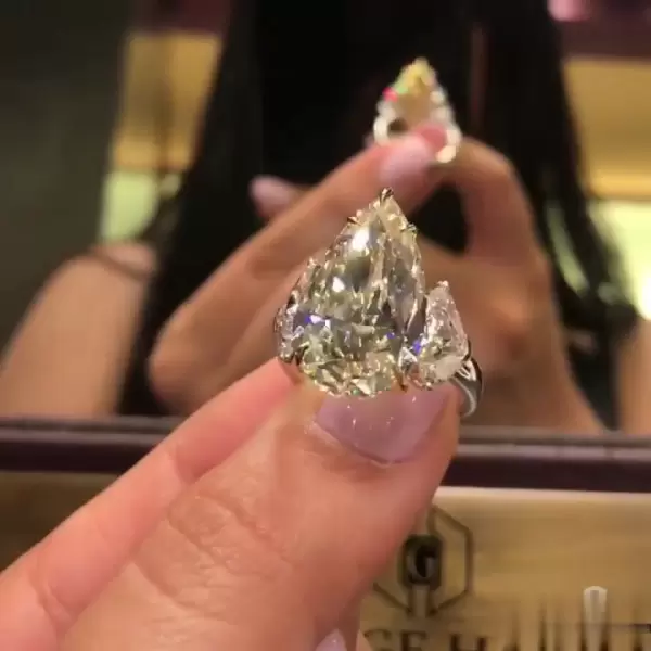 9.3ct Pear Cut Yellow Sapphire Three-stone Engagement Ring 