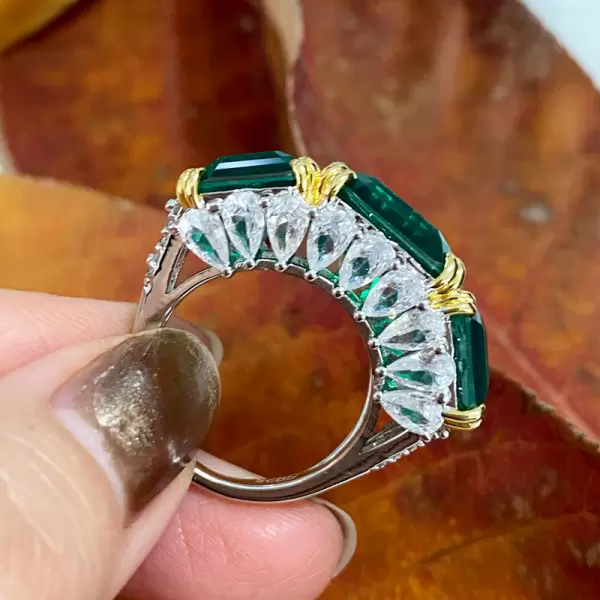 9.5ct Asscher Cut Emerald Three-stone Vintage Cocktail Ring